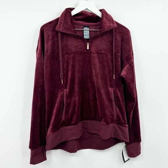C9 Champion Burgundy Velvet Quarter Zip Pullover Size Medium - Picture 1 of 6